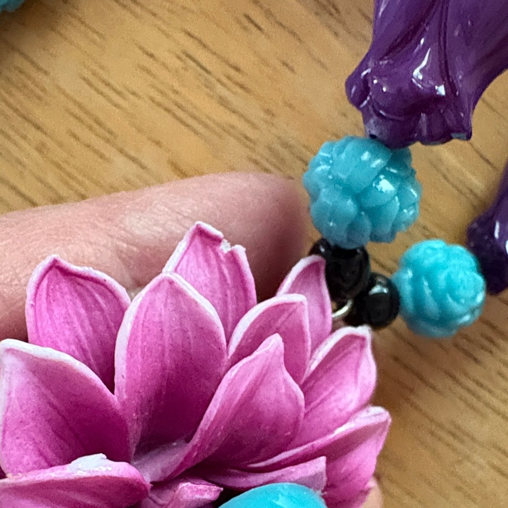 Tarina Tarantino Purple and Blue Floral Skull Necklace - Picture 6 of 7